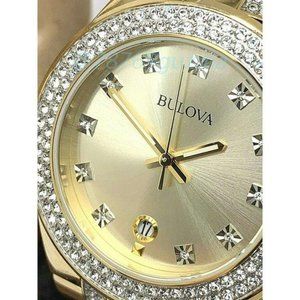 Bulova Men's Watch 98B174 Crystal Accents Quartz Gold Tone Stainless